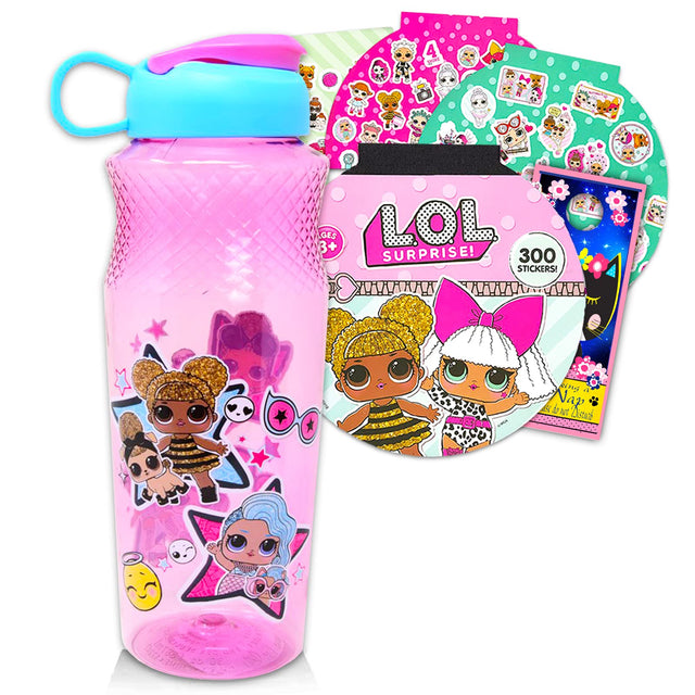 Surprise! LOL Dolls Water Bottle for Kids Girls Bundle - 30oz LOL Refillable Bottle for Girls School Supplies Sports and More with LOL Stickers and More (LOL Doll School Supplies)