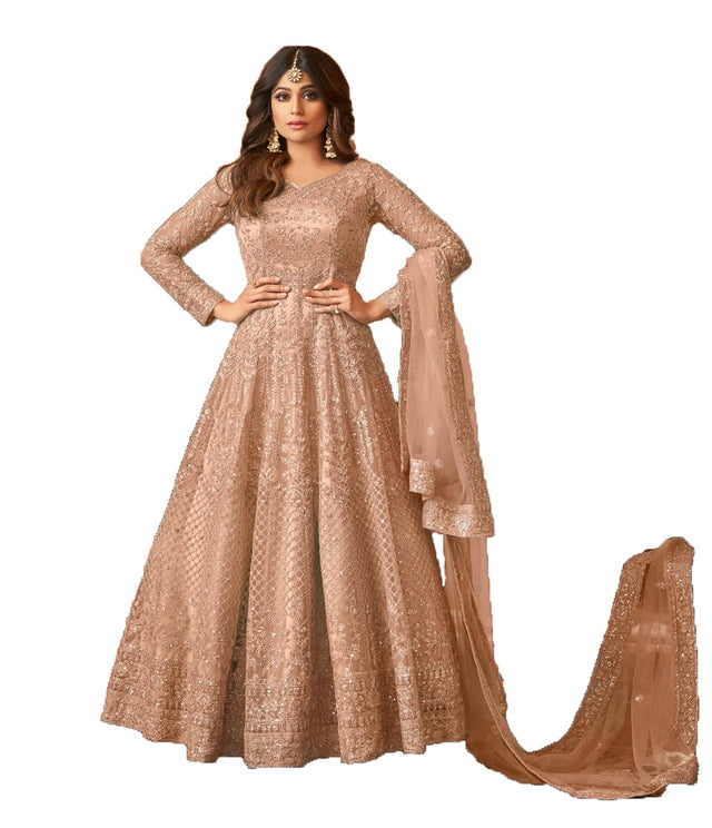 STELLACOUTURE womens indian traditional full length heavy embroidered ethnic salwar suit with dupatta (2318-O) (Peach X-LARGE)