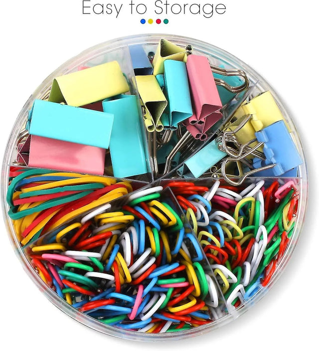 THE CEO's 240pc Colorful Mixed Paper Clips, Rubber Band, Binder Clips Stationery Set