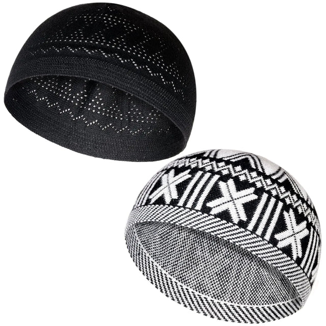 Generic Muslim Hats - Keffiyeh Kufi Hats for Men’s Common use and Islamic Gifts | Skull Cap |Muslim Clothes - Islamic Clothing for Men| 2pcs 2 Designs 2 Colors Black; White & Black