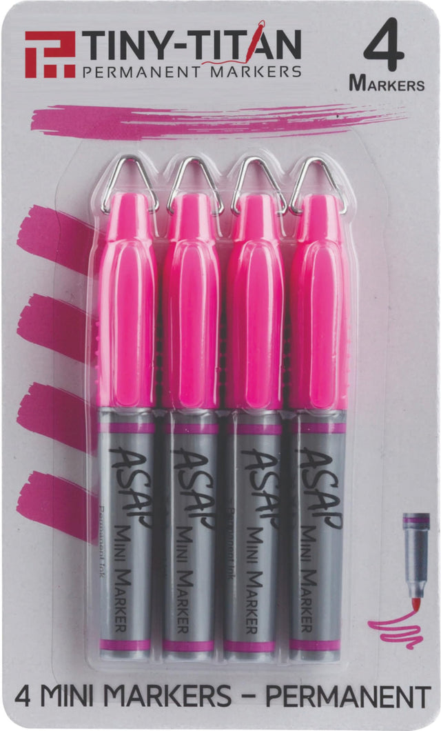 Tiny-Titan Mini Markers Mini Markers Keychain Clip Golf Ball Marker Clip On Nurses Badge - Mini Markers - PINK Ink - Fine Point - 4 Pens Per Pack