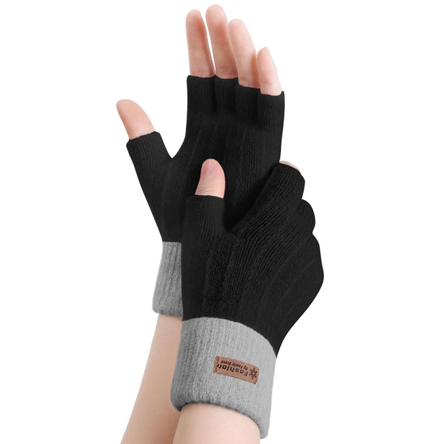 Geoxury Fingerless Gloves - Half Finger Mittens Winter Knitted Thermal Women Gloves For Cold Weather Typing Working Driving