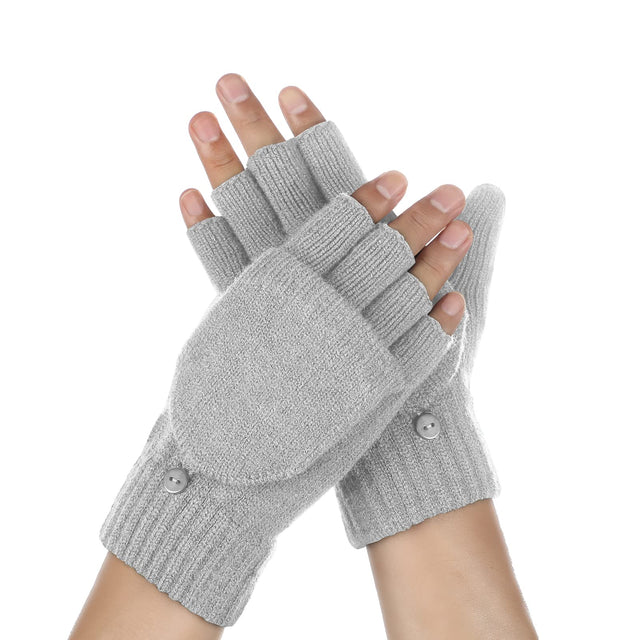Achiou Winter Fingerless Gloves for Men Women Convertible Warm Half Finger Mitten Gloves Flip Top Knitted Clamshell Gloves