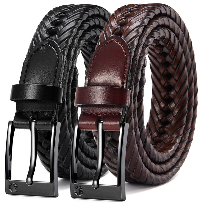 CHAOREN Leather Braided Belts for Men 2 Pack - 1 1/8" Leather Belts