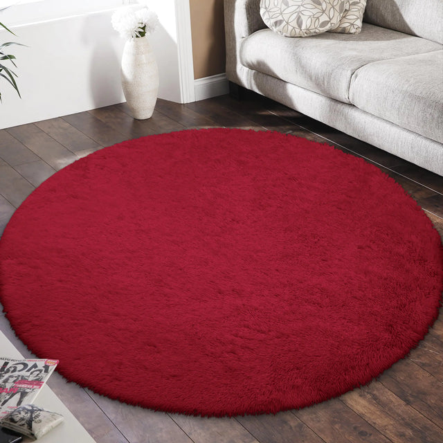 Easy-Going 5X5 Feet Round Area Rugs for Living Room Non-Slip Floor Shaggy Rugs for Bedroom Fluffy Shag Fuzzy Plush Soft Carpets Indoor Carpet for Kids Boys Girls Dorm Nursery Room Red