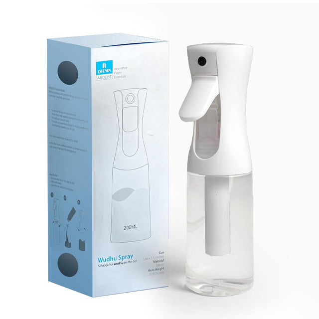 ABDEEZ Continuous Spray Bottle - 200ML Versatile Water Spray Bottle - Portable Water Sprayer for Wudhu (Ablution) - Convenient and Easy-to-Use Hygiene Tool - Ideal for Skincare Pet Grooming (White)