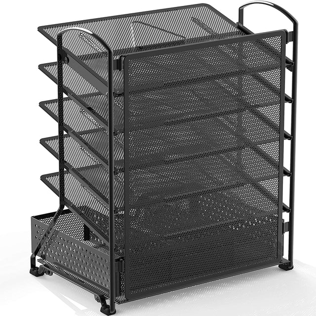 6 Trays Desk Document File Tray Organizer with Supplies Sliding Drawer