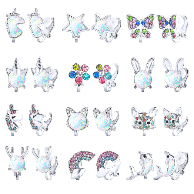 NEWITIN 12 Pairs Clip On Earrings for Women Cute Earrings Crystal