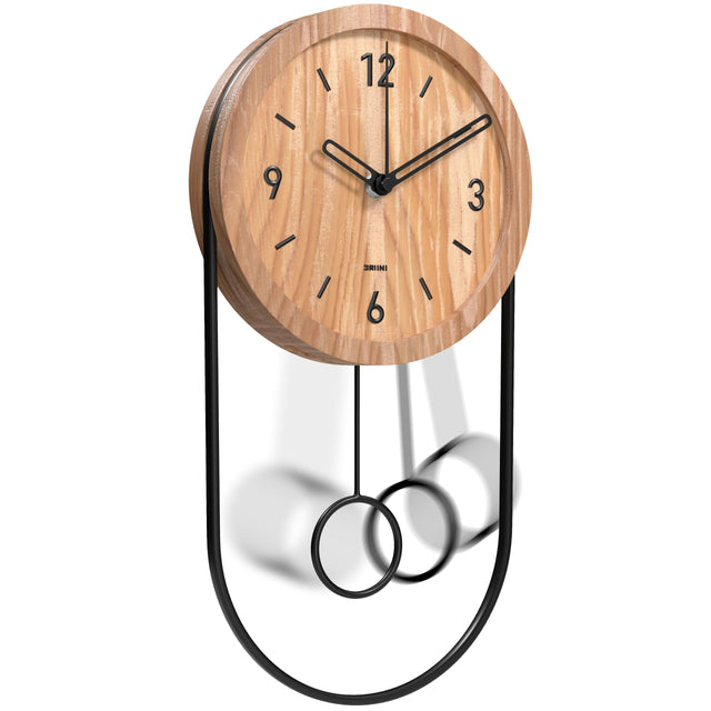 Driini Decorative Wall Clock with Pendulum (Light) – Modern Wood