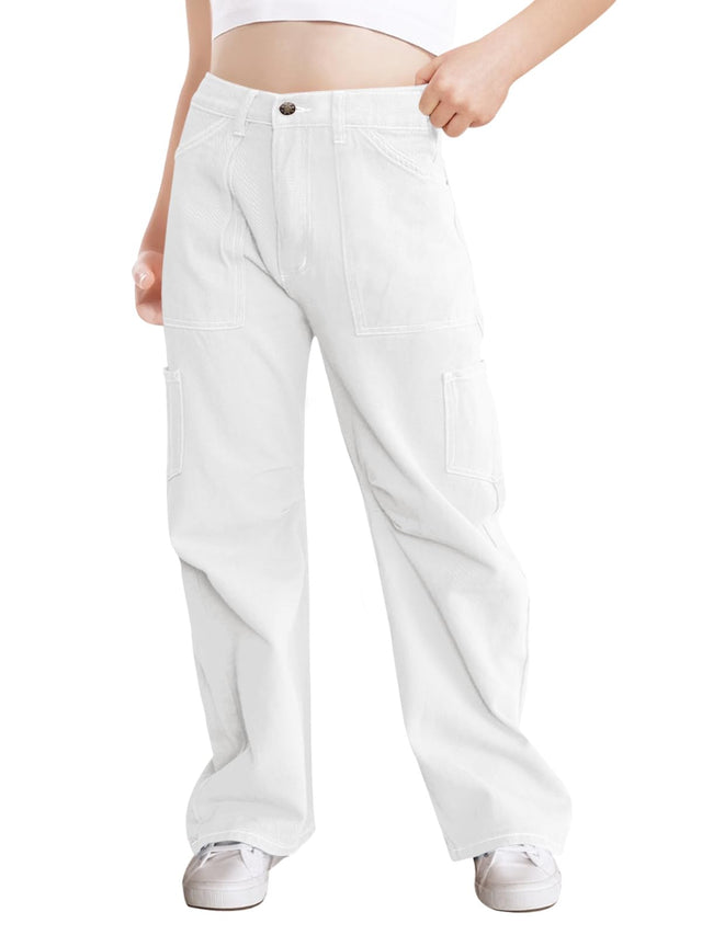 Haloumoning Girls Cargo Pants Kids Fashion Baggy Wide Leg Trousers