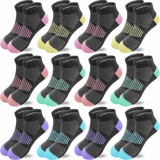 JAMEGIO 12 Pairs Girls Socks Ankle Socks for Girls Running Athletic
