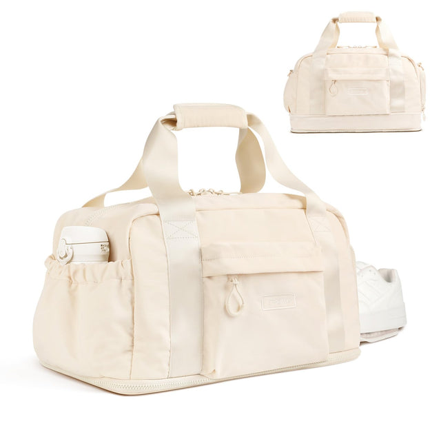 ETRONIK Expandable Travel Bag for Women Weekender Bag with Shoe Compartment Duffle Bag for Travel with Wet Pocket Water Resistant Carry on Overnight Gym Bags for Women Beige