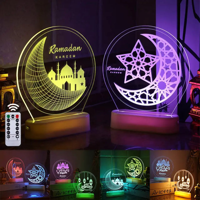 3D Illusion Ramadan Mubarak Night Light with Remote