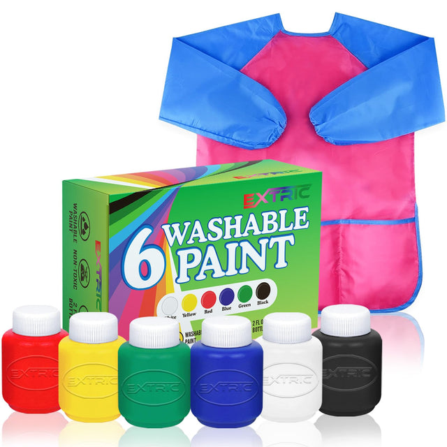 Kids Painting Set Washable Paint for Kids 6 Colors Painting Smock Non Toxic Tempera Paint 2 oz Each Paints for Toddlers Art Craft Home Finger Paints Projects