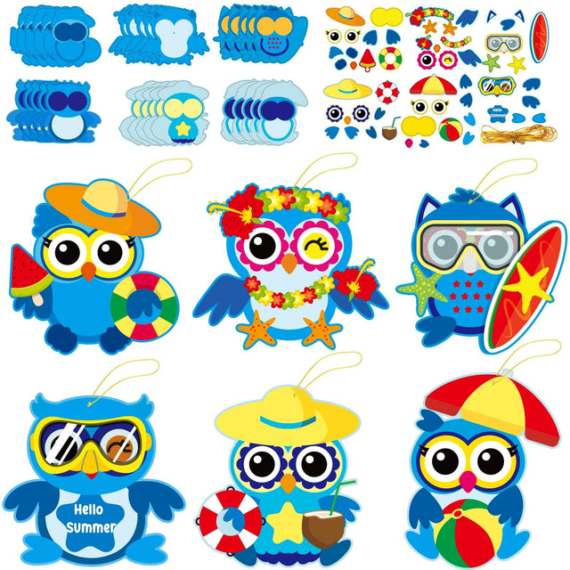 chiazllta 30 PCS Summer Craft Kits Kids DIY Hawaii Aloha Owl End of School Year Craft Preschool Art Craft Make Your Own Bulk Set for Home Classroom Day-Care Game Activities Summer Party Favors