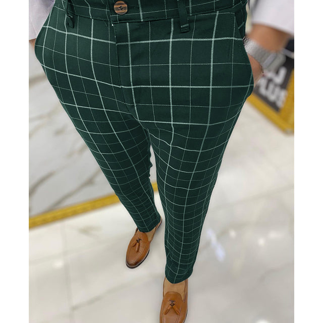 Men's Fashion Plaid Casual Pencil Pants Trousers