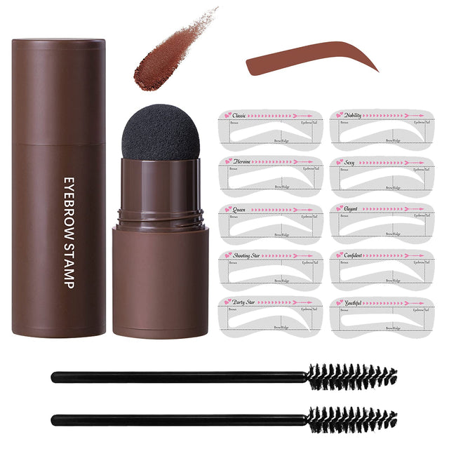 Eye-Brow Stamp Stencil Kit Waterproof Brow Stamp Shaping Kit Eyebrow Definer Eyebrow Filling Powder Stamp Women Makeup Tools with 10 Reusable Eyebrow Stencils 2 Eyebrow Brushes(Natural Brown)