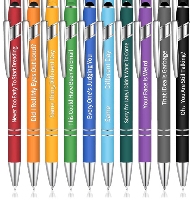 Funny Pen Set - 10 Metal Click Ballpoint Pens