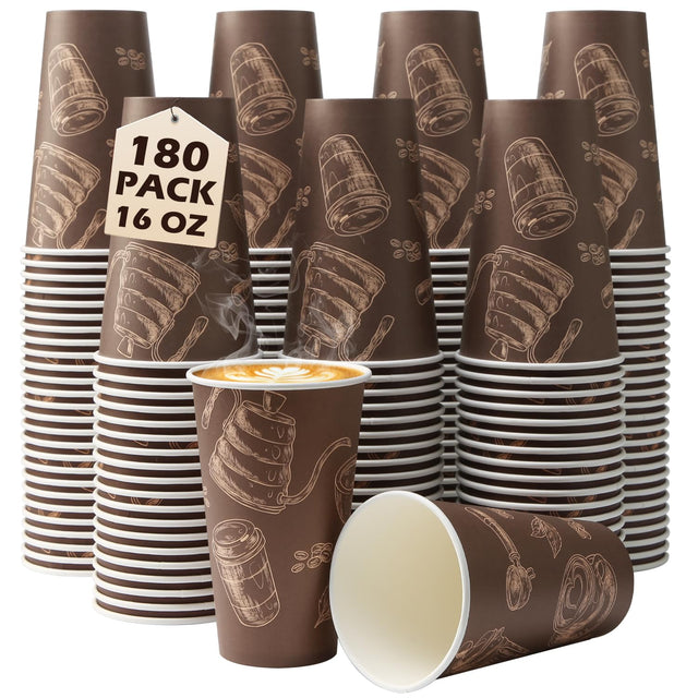 Huifany Paper Cups 16 oz 180 Pack Disposable Coffee Cups Paper Drinking Cups Dispoable Cups for Coffee Hot Cups for Party Picnic Travel and Events