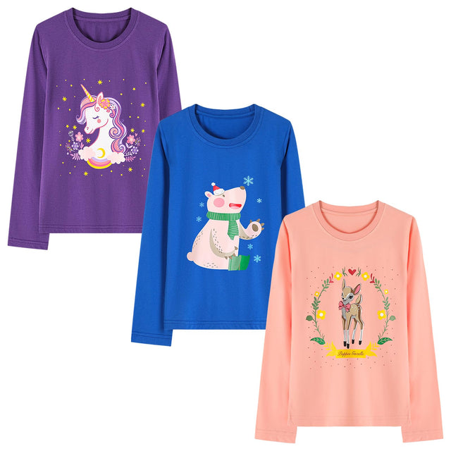 HILEELANG Young Girls Long Sleeve Tee Shirts Christmas Cotton