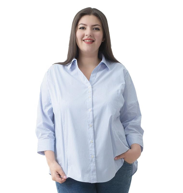 Plus Size 3/4 Sleeve Shirts for Women Button Down Shirts V Neck Women Blouses Tops Business Casual Stretch Shirts(1604X)