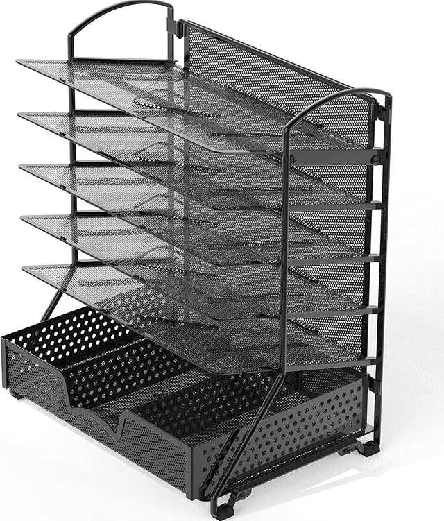 6 Trays Desk Document File Tray Organizer with Supplies Sliding Drawer