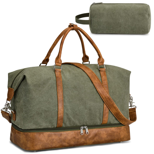 S-ZONE Weekender Bags for Women and Men Canvas Travel Bag Carry On Overnight Duffle Bag with Toiletry Bag and Shoe Compartment