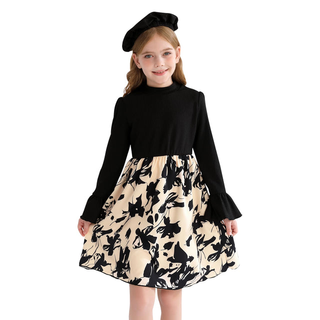 YOUNGER TREE Girls Dresses Fall Long Sleeve Knit Plaid Dress A Line