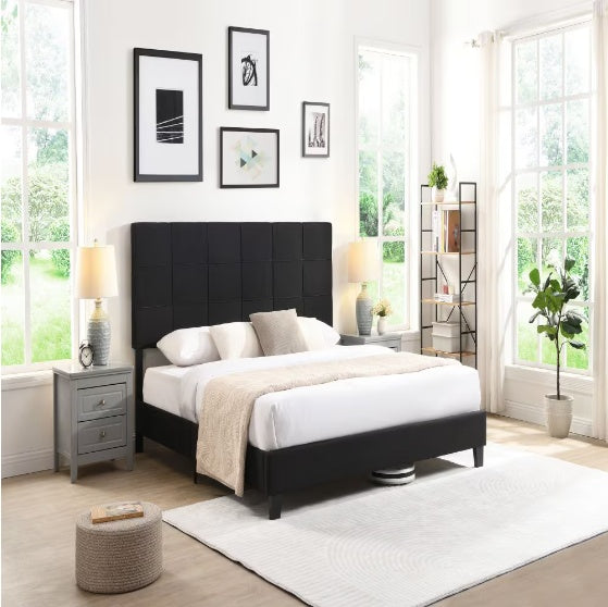 Upholstered Platform Bed Frame With Linen Headboard