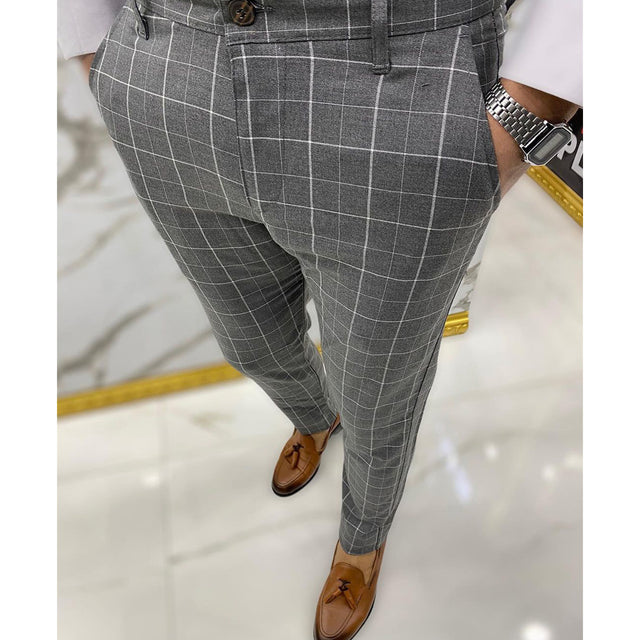 Men's Fashion Plaid Casual Pencil Pants Trousers