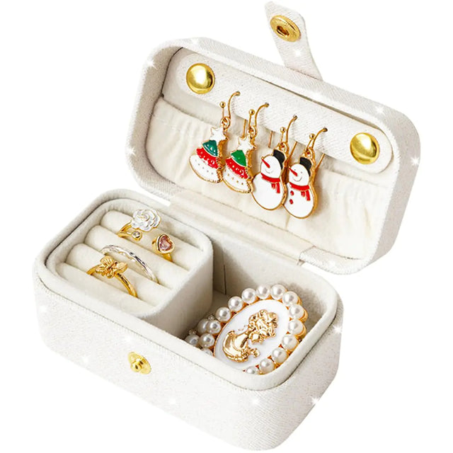 Tiny Small Jewelry Travel Case Mini Jewelry Box for Purse Sparkly Travel Jewelry Holder Mini Cute Travel Jewelry Case Small Travel Jewelry Box with Ring Holder Travel Essentials for Women Girls White
