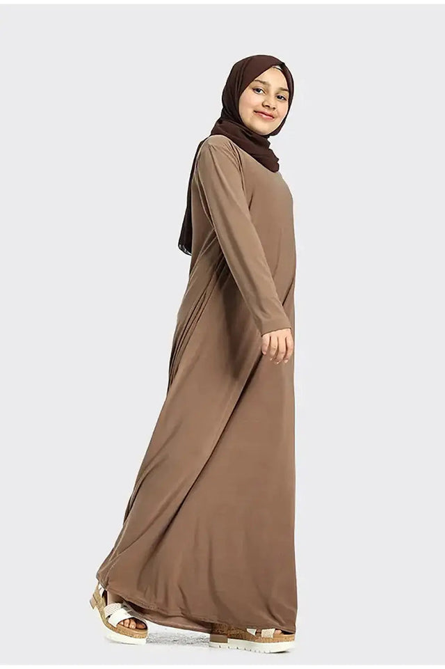 Plain Jersey Abaya Girls Caramel
