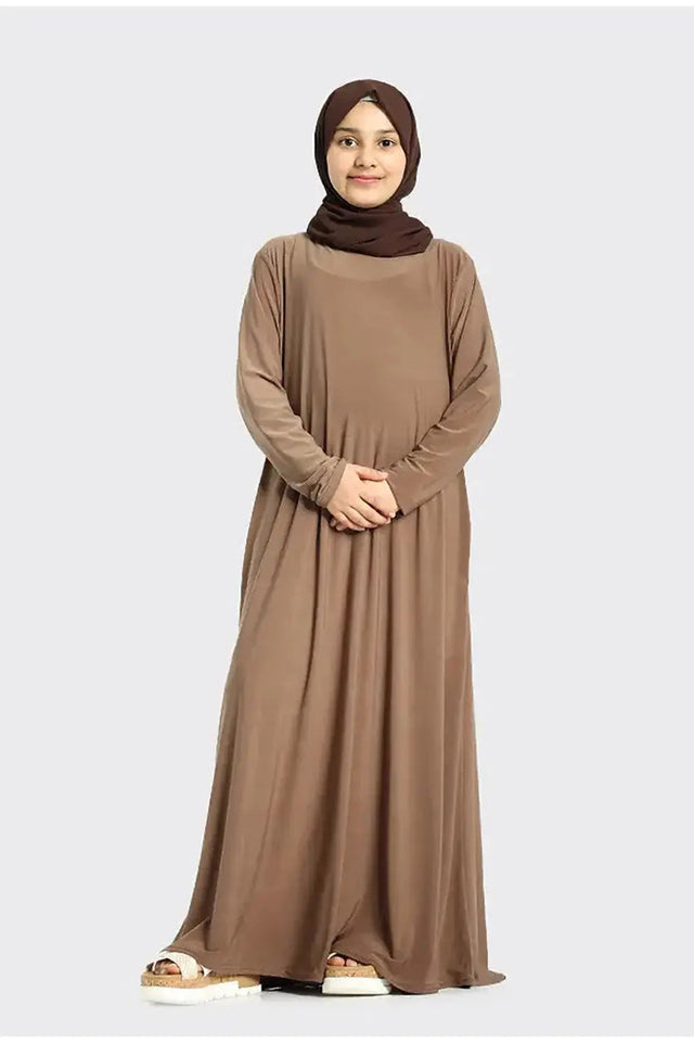 Plain Jersey Abaya Girls Caramel