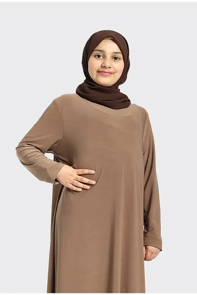 Plain Jersey Abaya Girls Caramel
