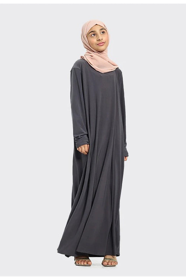 Plain Jersey Abaya Girls Grey