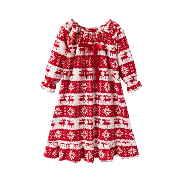Sisa Chaska Girls Christmas Dress,Winter Flannel Dresses Long Sleeve Gown 3-12Years