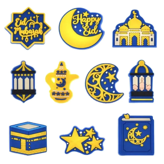 GREN GARFIELD Eid Day Muslim Cartoon Charms for Boys Girls Women Men Charms Adults Kids Cute Shoe Decoration for Glog Sandals Decorations for Birthday Party Gifts (Happy Eid 10PCS)