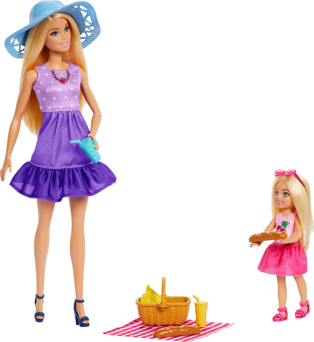 Barbie Family & Friends Dolls & Accessories Playset Picnic-Themed Playset with Fashion & Small Dolls Plus 9 Pieces Including Food