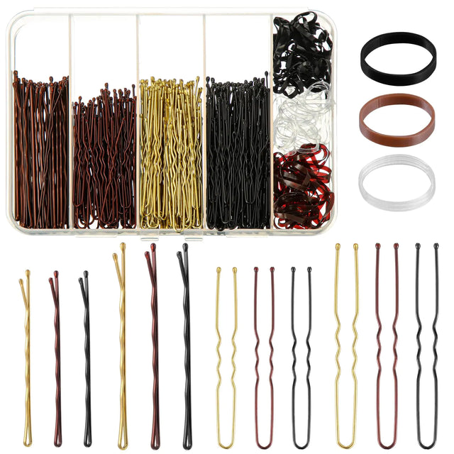 480 Pcs Bobby Pins Hair Pins Kit U Shaped Hair Pins for Buns Hair Pins for Women Hair Rubber Bands with Box 2/2.36/2.76inch Black Bobby Pins Brown Hair Blonde Hair Pins for Styling