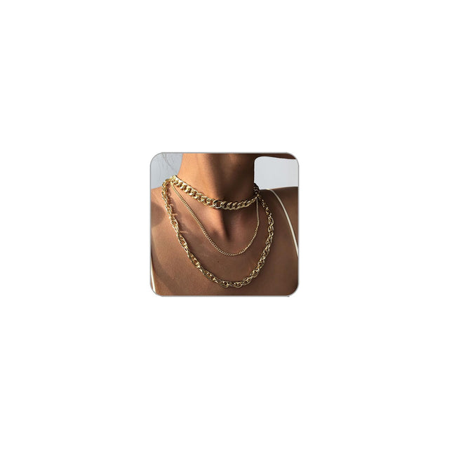 ANGLEQUEEN Chunky Gold Necklaces for Women Gold Layered Necklaces Punk 8090s Hip Hop Necklaces Cuban Link Chain Necklaces Layered Choker Necklaces