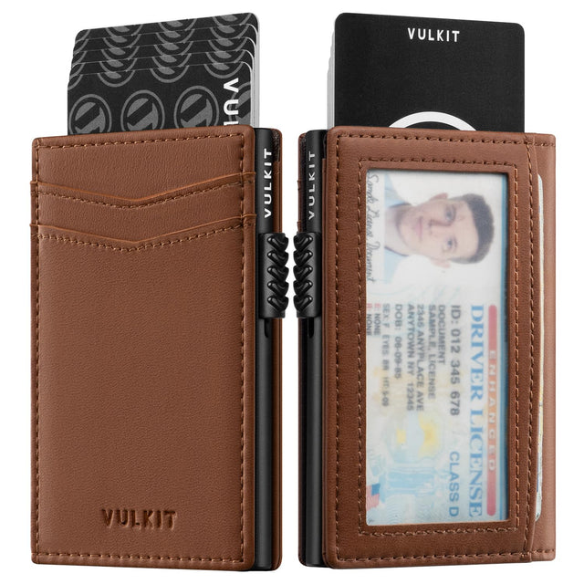 VULKIT Mens Wallet with ID Window Premium Leather Wallets RFID