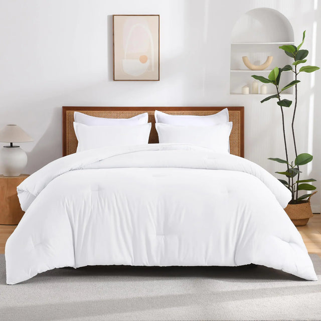 Andency White Queen Size Comforter Set 3 Pieces Boho Solid Bedding Comforters & Sets Modern Reversible Soft Lightweight All Season Bed Set for Men Women (90x90Inch Comforter & 2 Pillowcases)