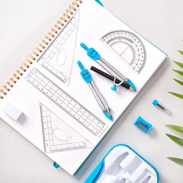 10pcs Geometry Compass Set with Box, Rulers & Protractor