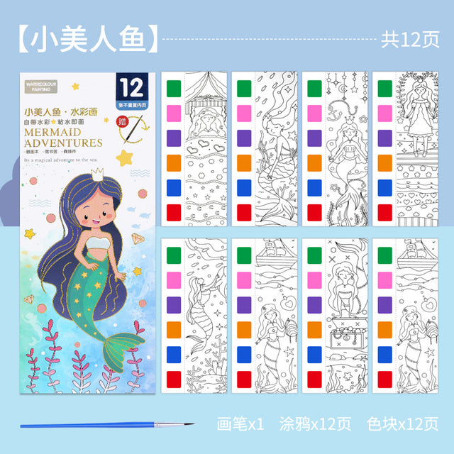 Kids Watercolor Coloring Book with Portable Paints