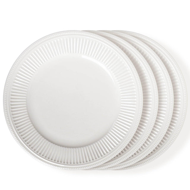 Artena Ceramic Dinner Plates Set of 4 10.5 inch Embossed White