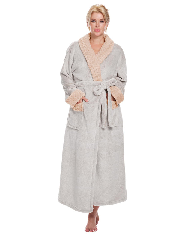 Istylish Plush Robes for Women Fleece Bathrobes with Shawl Collar