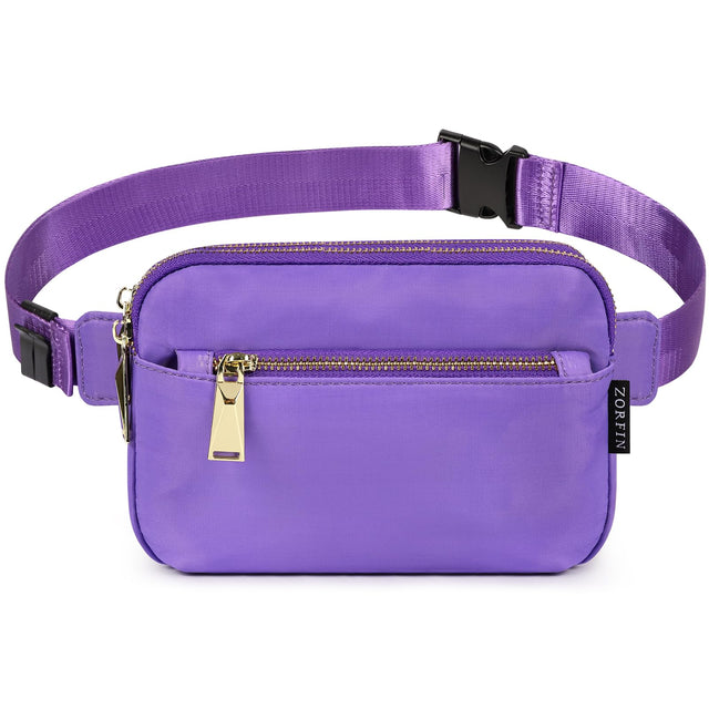 ZORFIN Fanny Packs for Women Men: Crossbody Belt Bag with Adjustable Strap - Fashion Waist Packs for Workout Running Traveling Hiking Light Purple