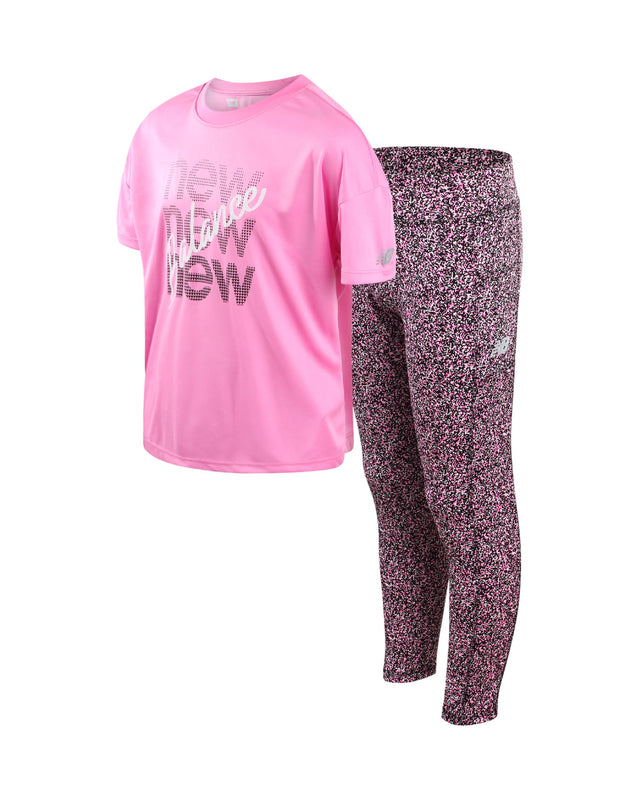 New Balance Girls Active Leggings Set - 2 Piece Short Sleeve Tee