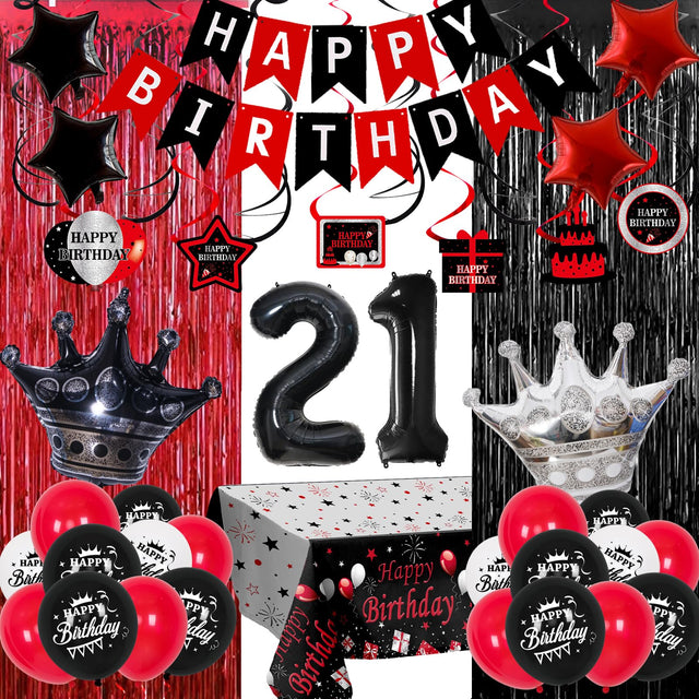 21st Birthday Decorations for Her Him Red Black Happy 21st Birthday