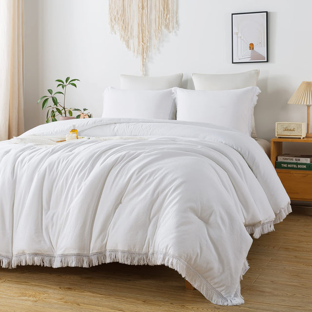 Andency White Comforter Set Full 3 Pieces Boho Lightweight Bedding